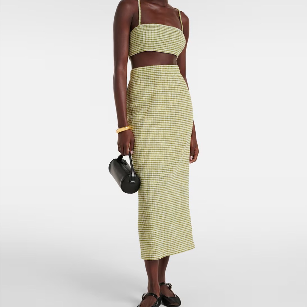 Vince Yellow Checkered Pencil Skirt & Crop top SET